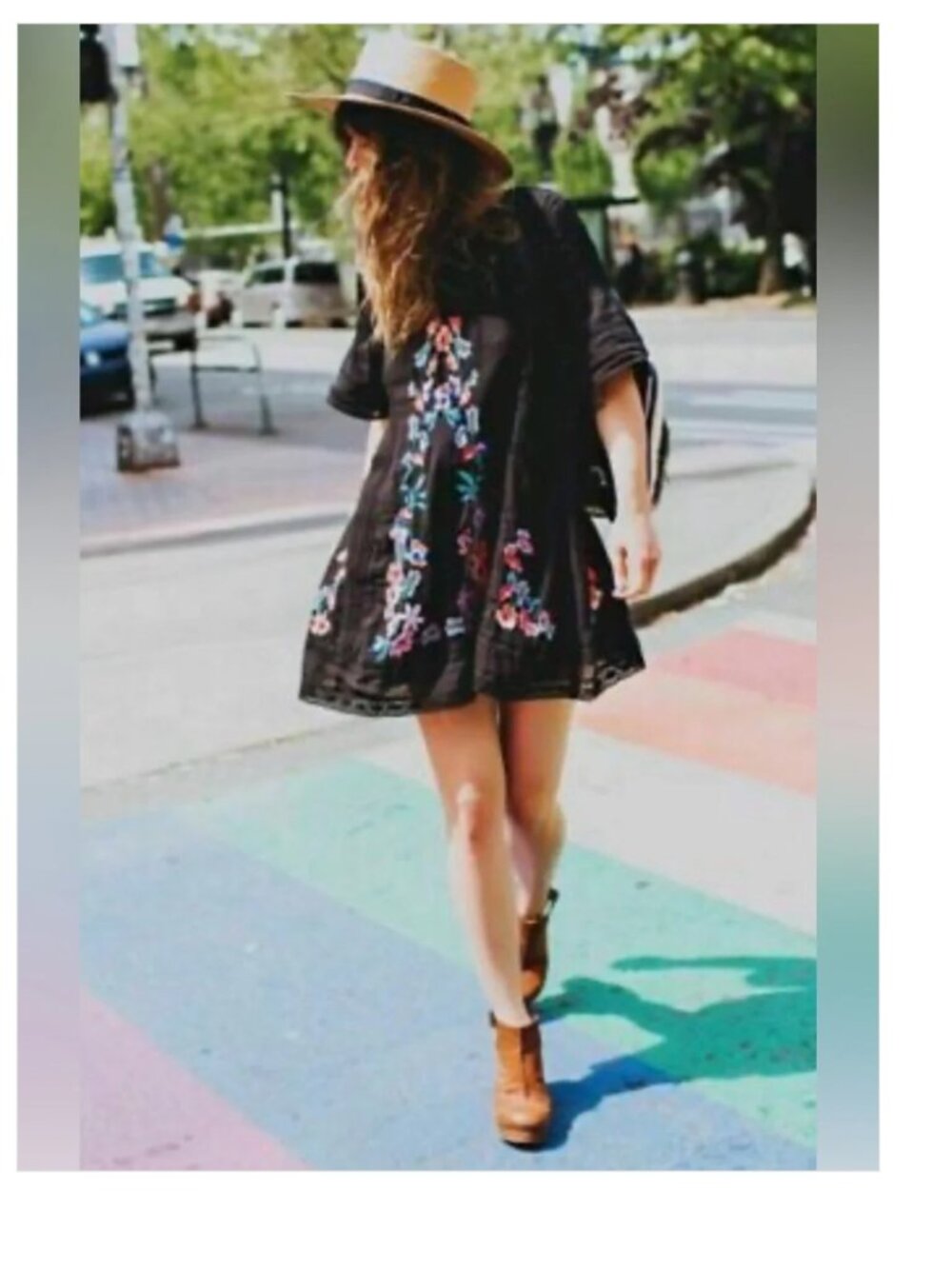 Free People Black Victorian Embroidered Floral Mini Dress